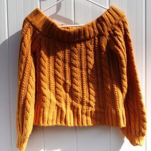 F21 off shoulder cropped cable knit pullover sweater
